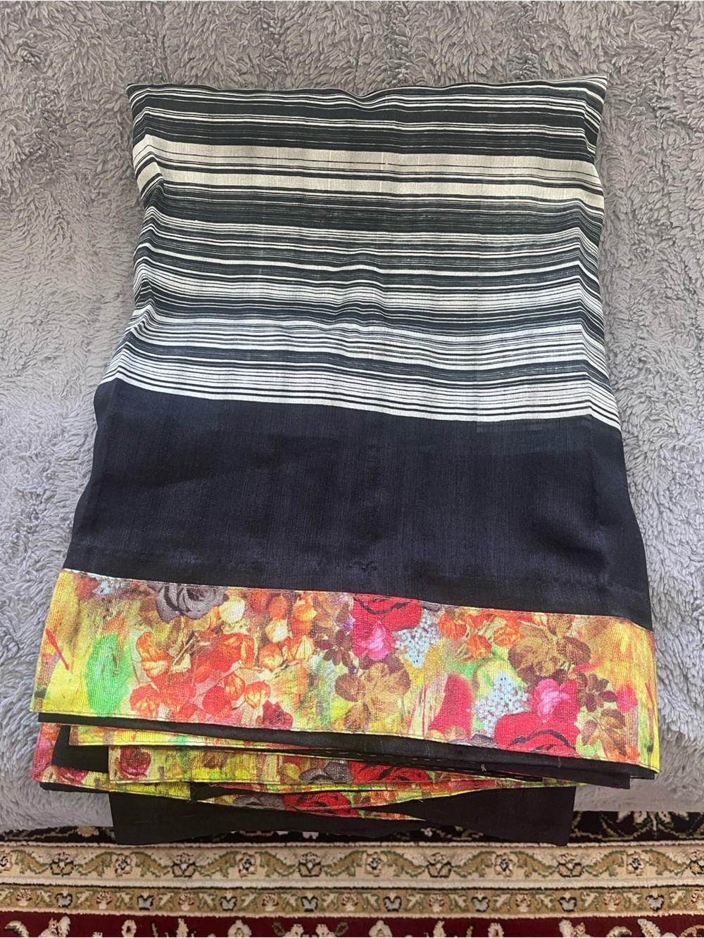 Black Saree with Vibrant Floral Border - Women's Saree